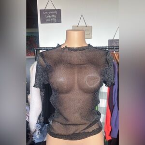 SHEIN Black Sheer Short Sleeve T-Shirt